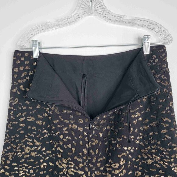 Elie Tahari E7097309 Black Gold Animal Print Knee Length Skirt Sequins Size 10 - Picture 5 of 7